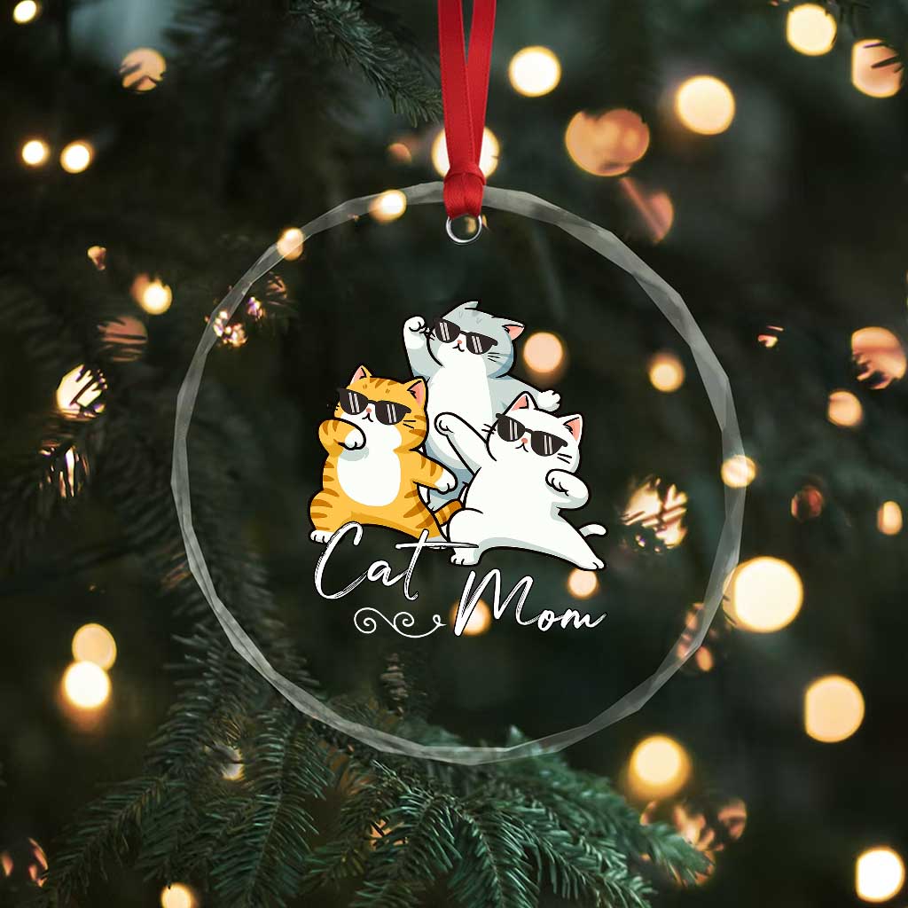 Cat Mom Crystal Glass Ornament Three Cool Cats with Sunglasses TS12
