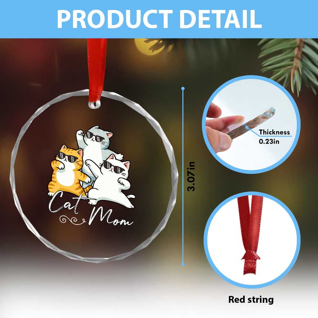 Cat Mom Crystal Glass Ornament Three Cool Cats with Sunglasses TS12