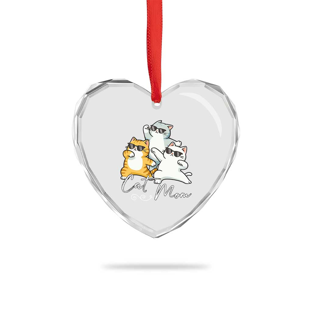 Cat Mom Heart Crystal Glass Ornament Three Cool Cats with Sunglasses - Wonder Print Shop