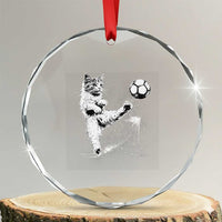 Cat Playing Soccer Crystal Glass Ornament Funny Cat Lover Gift