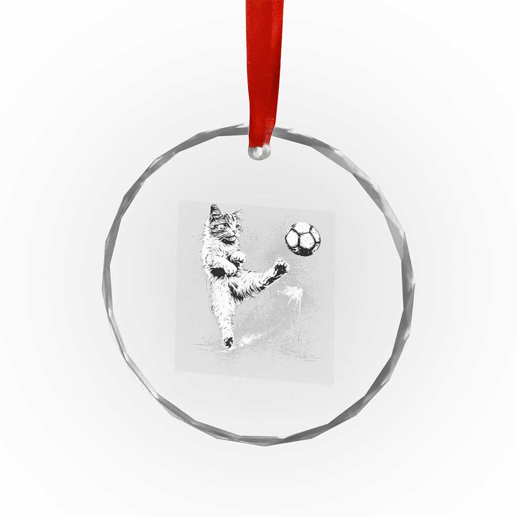 Cat Playing Soccer Crystal Glass Ornament Funny Cat Lover Gift