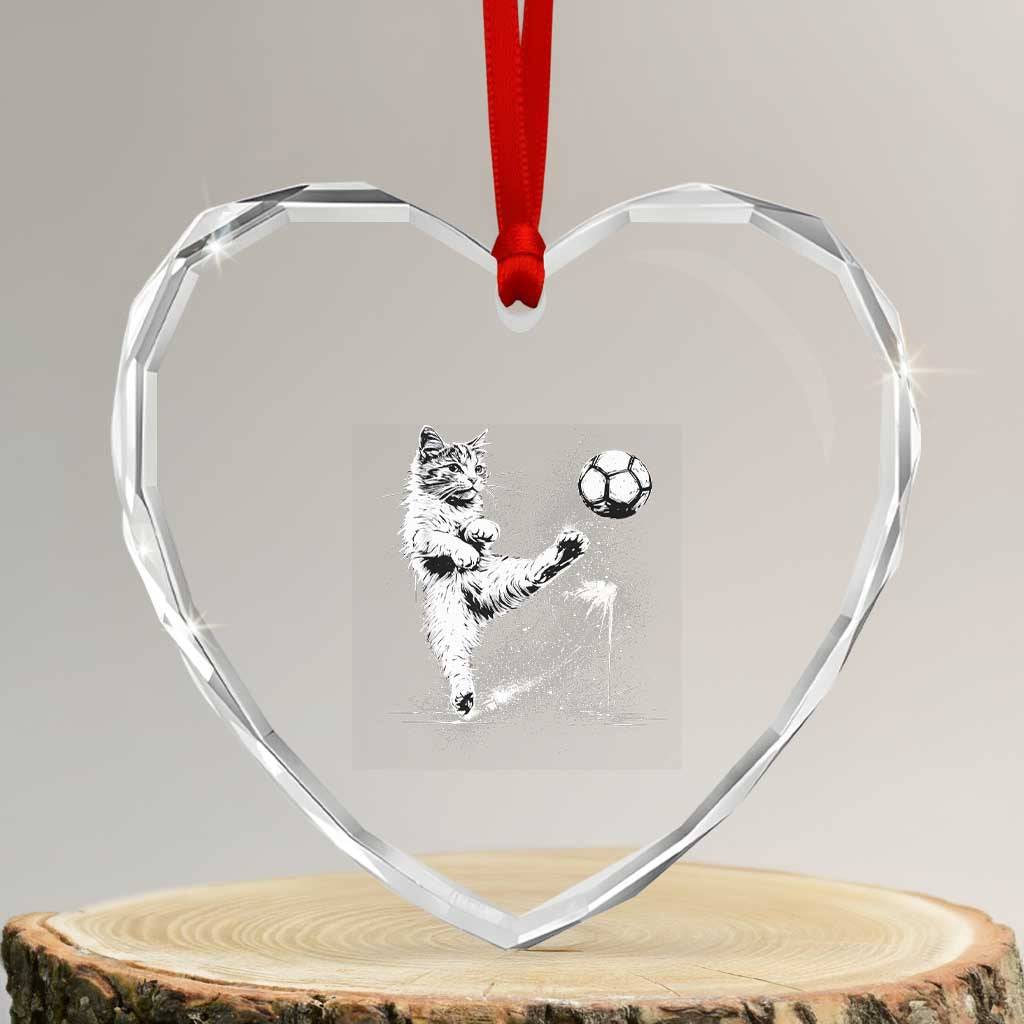 Cat Playing Soccer Heart Crystal Glass Ornament Funny Cat Lover Gift