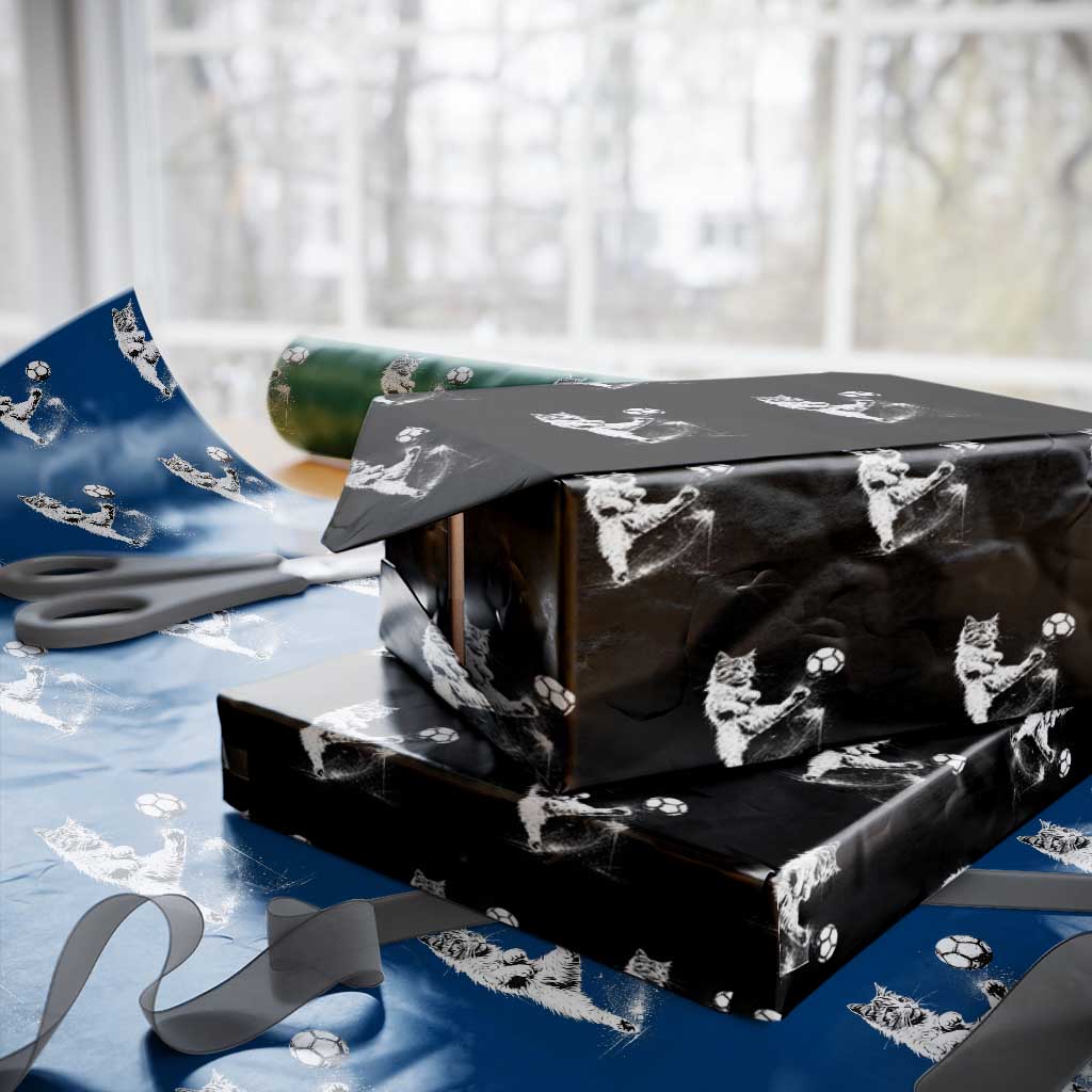 Cat Playing Soccer Wrapping Paper Roll Funny Cat Lover Gift