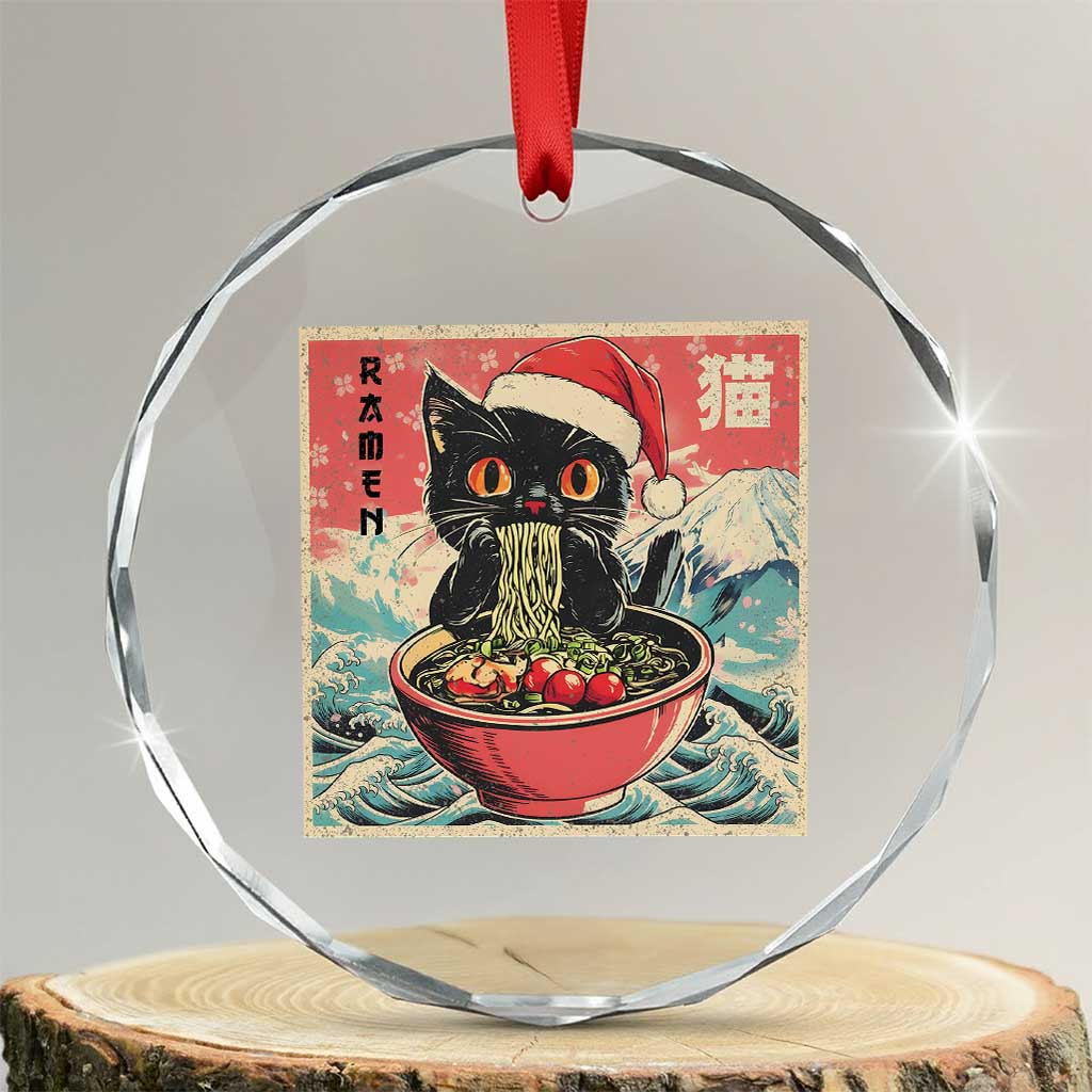 Cat Ramen Christmas Crystal Glass Ornament Japanese Kawaii Retro Cats Manga - Wonder Print Shop