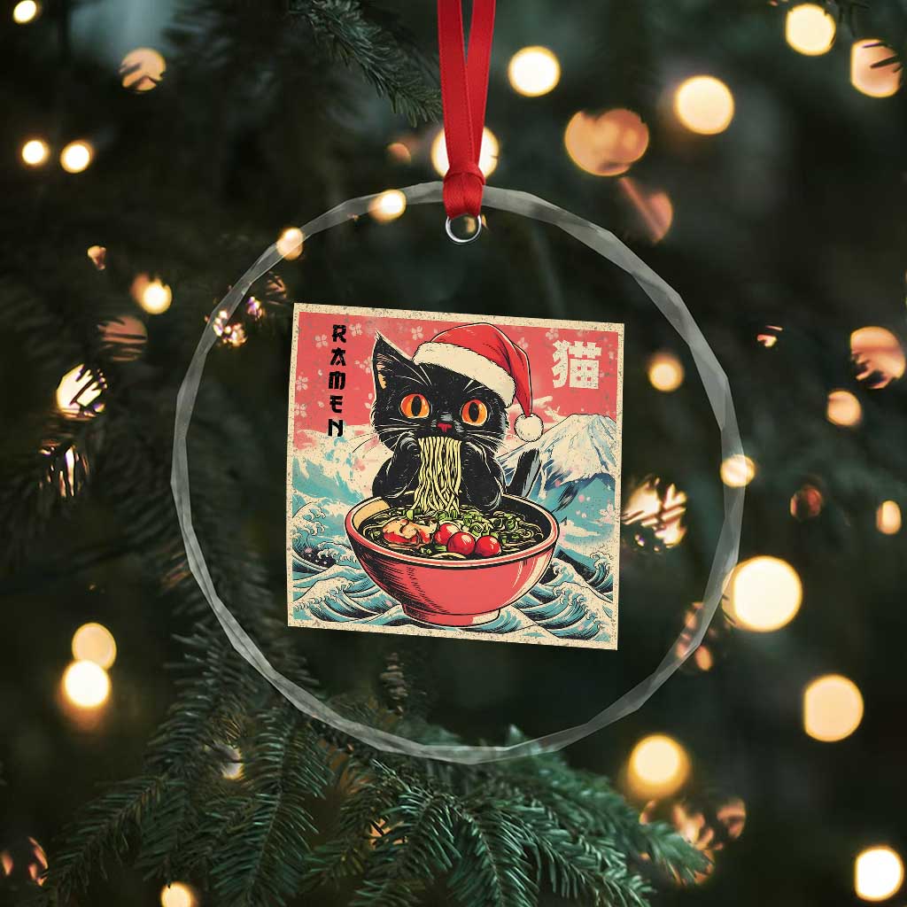 Cat Ramen Christmas Crystal Glass Ornament Japanese Kawaii Retro Cats Manga - Wonder Print Shop