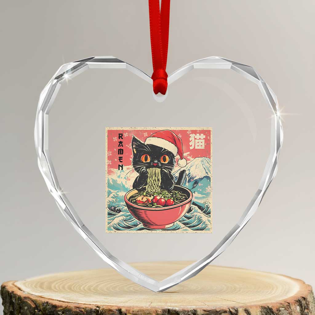 Cat Ramen Christmas Heart Crystal Glass Ornament Japanese Kawaii Retro Cats Manga - Wonder Print Shop