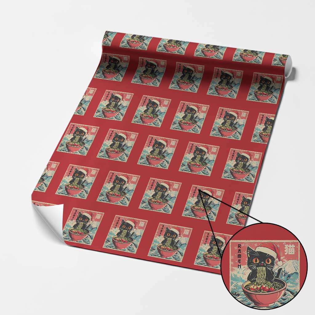 Cat Ramen Christmas Wrapping Paper Roll Japanese Kawaii Retro Cats Manga - Wonder Print Shop