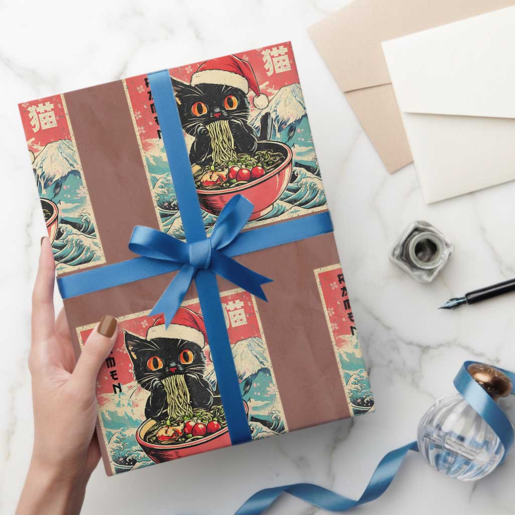 Cat Ramen Christmas Wrapping Paper Roll Japanese Kawaii Retro Cats Manga - Wonder Print Shop