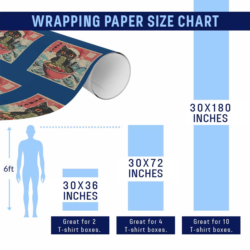 Cat Ramen Christmas Wrapping Paper Roll Japanese Kawaii Retro Cats Manga - Wonder Print Shop