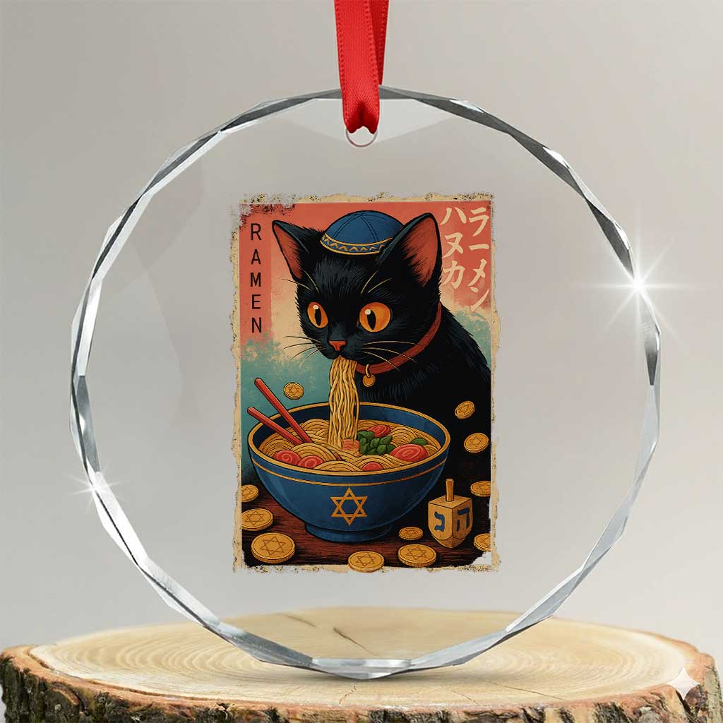 Cat Ramen Hanukkah Crystal Glass Ornament Japanese Kawaii Anime Chanukah Cat - Wonder Print Shop