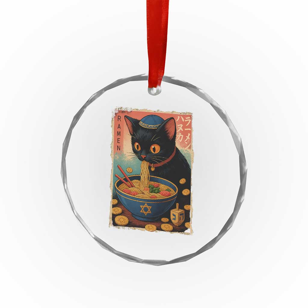 Cat Ramen Hanukkah Crystal Glass Ornament Japanese Kawaii Anime Chanukah Cat - Wonder Print Shop