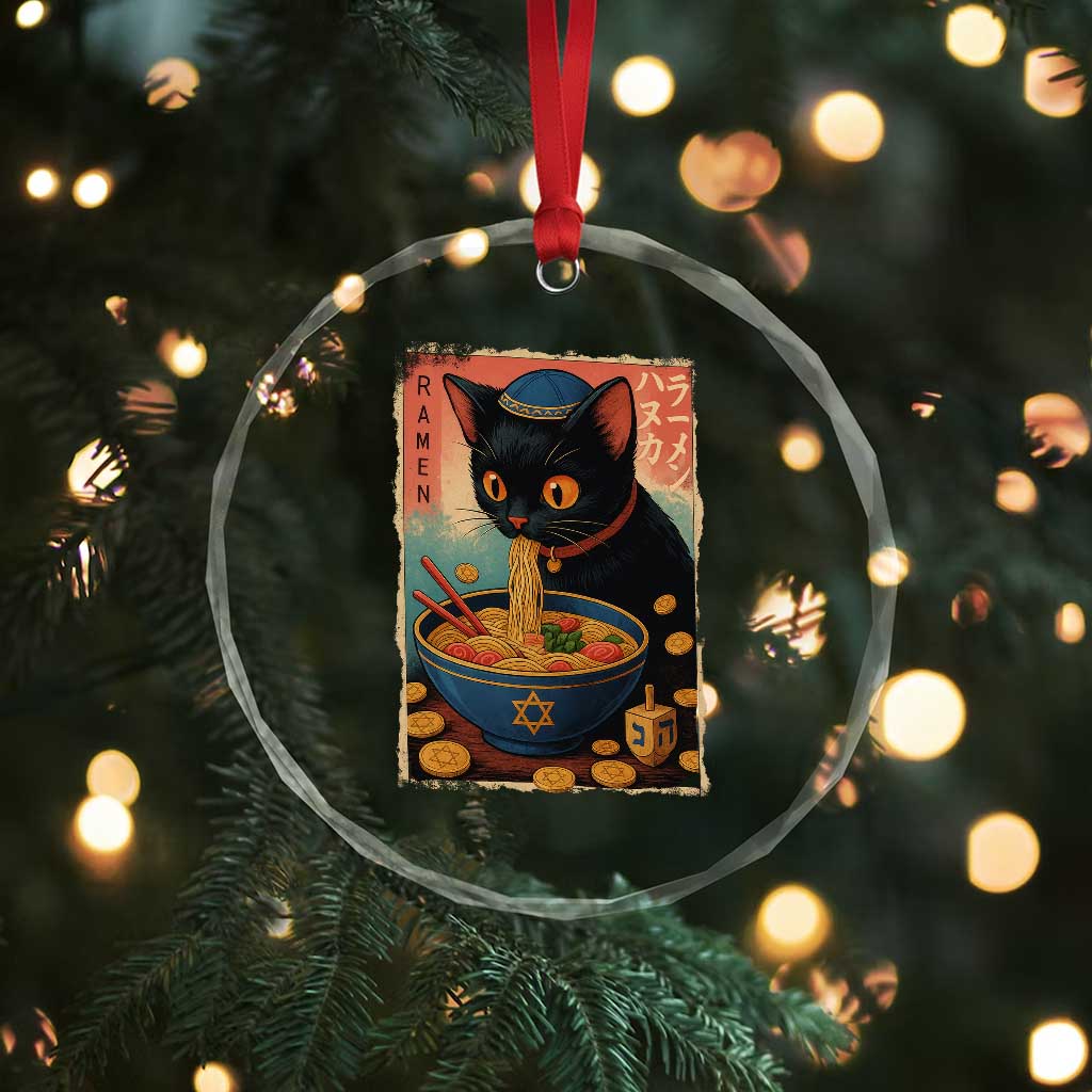 Cat Ramen Hanukkah Crystal Glass Ornament Japanese Kawaii Anime Chanukah Cat - Wonder Print Shop