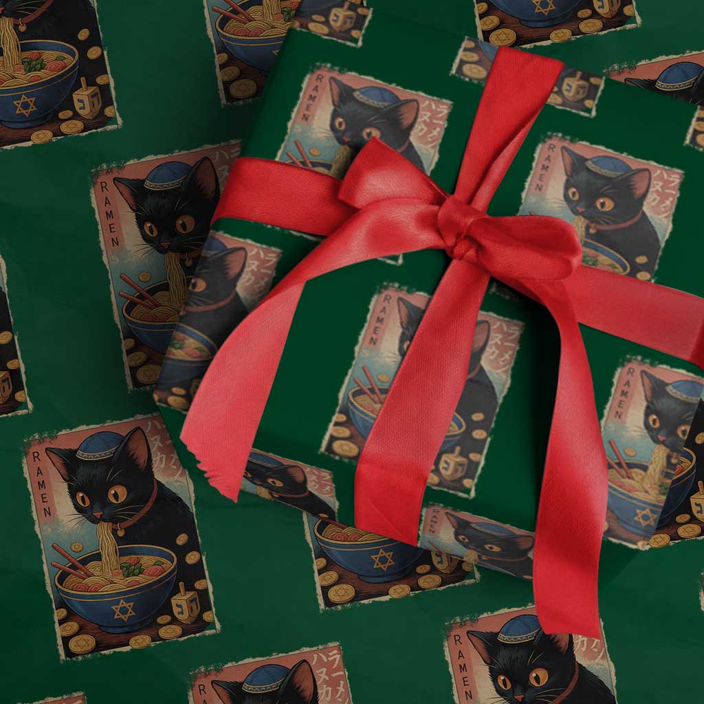 Cat Ramen Hanukkah Wrapping Paper Roll Japanese Kawaii Anime Chanukah Cat - Wonder Print Shop