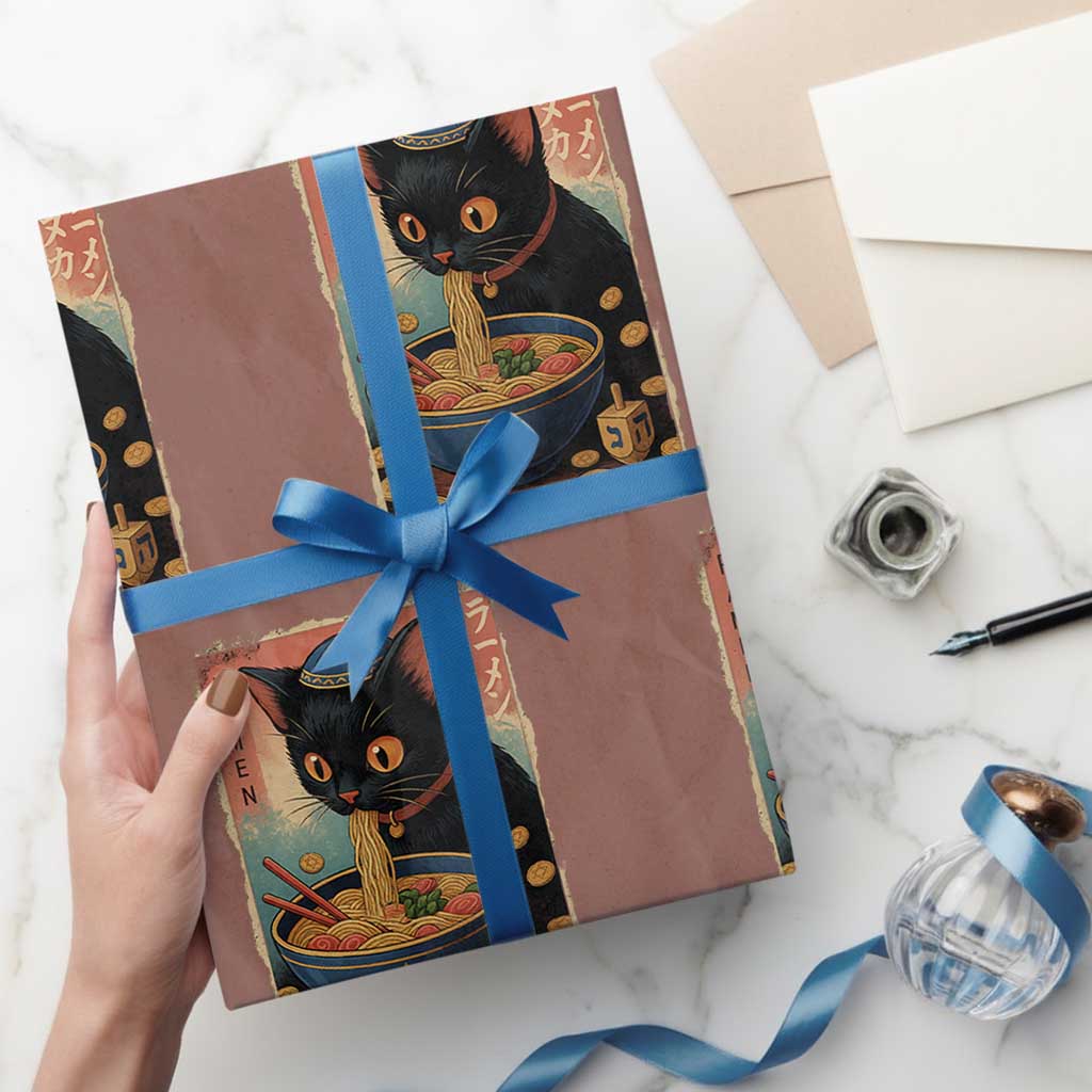 Cat Ramen Hanukkah Wrapping Paper Roll Japanese Kawaii Anime Chanukah Cat - Wonder Print Shop
