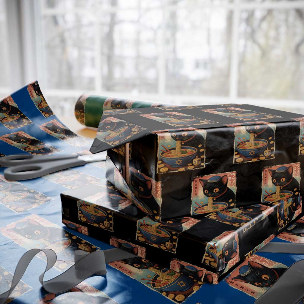 Cat Ramen Hanukkah Wrapping Paper Roll Japanese Kawaii Anime Chanukah Cat - Wonder Print Shop