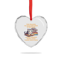 Cat Reading Heart Crystal Glass Ornament I'm Old And Wise Because I Read Books When I Was Young And Stupid Funny Reading Lover - Wonder Print Shop