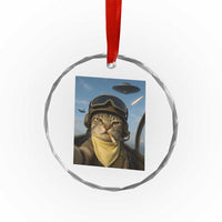Cat Selfie With Alien UFO Crystal Glass Ornament Retro Space Sci-Fi Cat Pilot - Wonder Print Shop