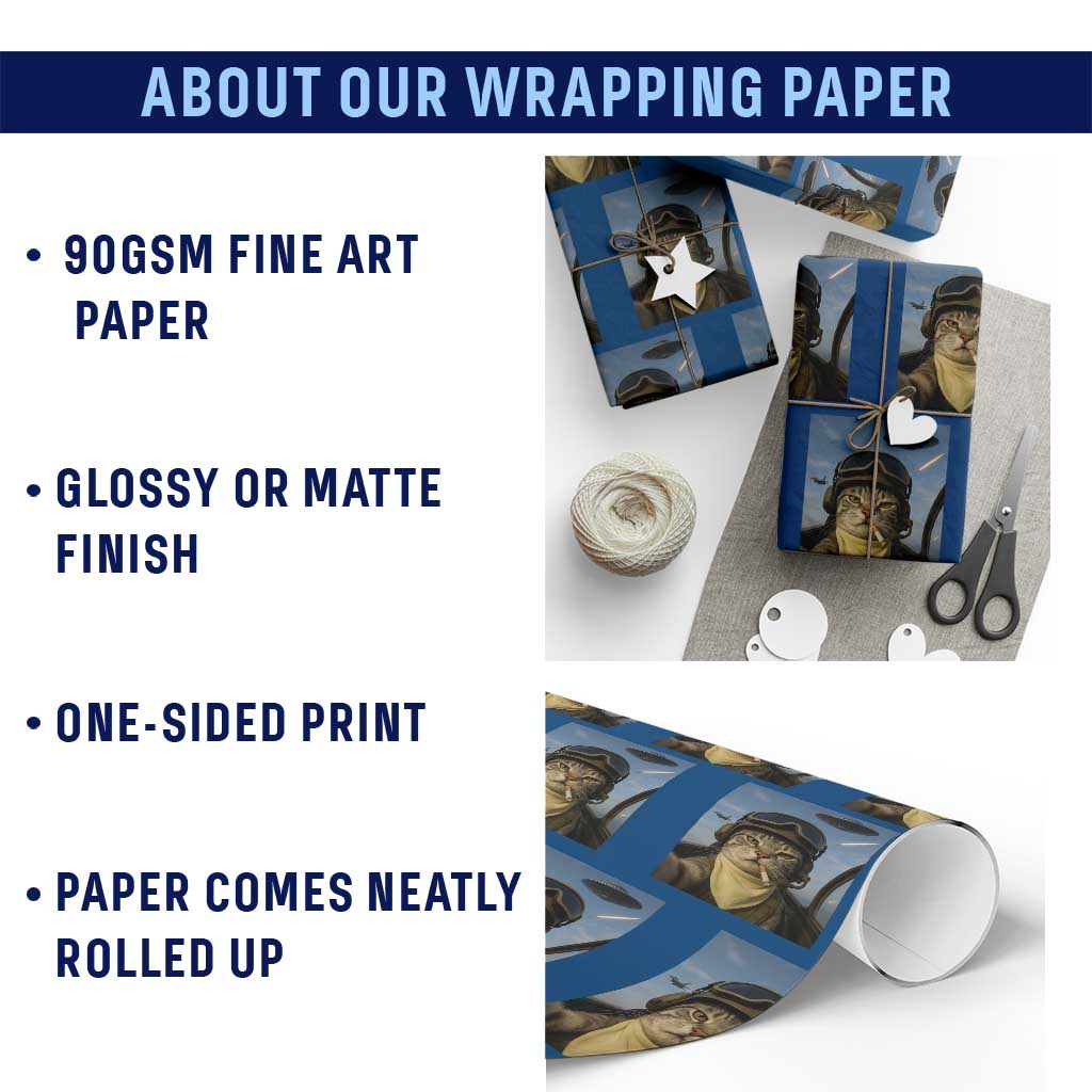 Cat Selfie With Alien UFO Wrapping Paper Roll Retro Space Sci-Fi Cat Pilot - Wonder Print Shop