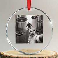 Cat Selfie With Bigfoot UFO Crystal Glass Ornament Funny Cat Lover Gifts - Wonder Print Shop
