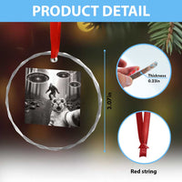 Cat Selfie With Bigfoot UFO Crystal Glass Ornament Funny Cat Lover Gifts - Wonder Print Shop