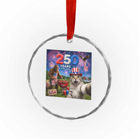 Cat Selfie with Bigfoot USA 250 Years Crystal Glass Ornament Funny 4th Of July Cat Graphic