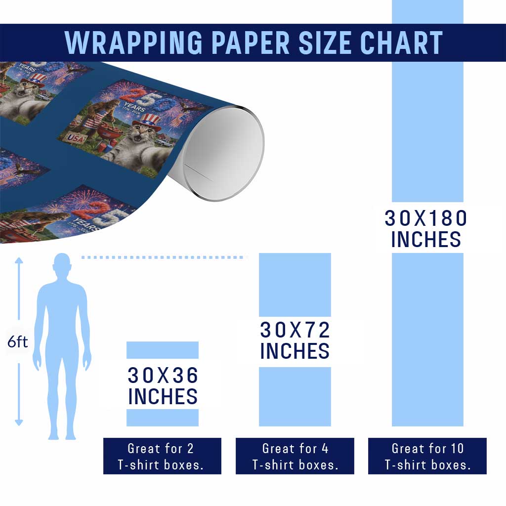 Cat Selfie with Bigfoot USA 250 Years Wrapping Paper Roll Funny 4th Of July Cat Graphic