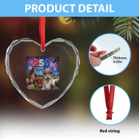 Cat Selfie with Bigfoot USA 250 Years Heart Crystal Glass Ornament Funny 4th Of July Cat Graphic