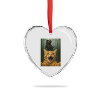 Cat Selfie With Dinosaur Heart Crystal Glass Ornament Funny Cat Gifts - Wonder Print Shop