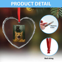 Cat Selfie With Dinosaur Heart Crystal Glass Ornament Funny Cat Gifts - Wonder Print Shop