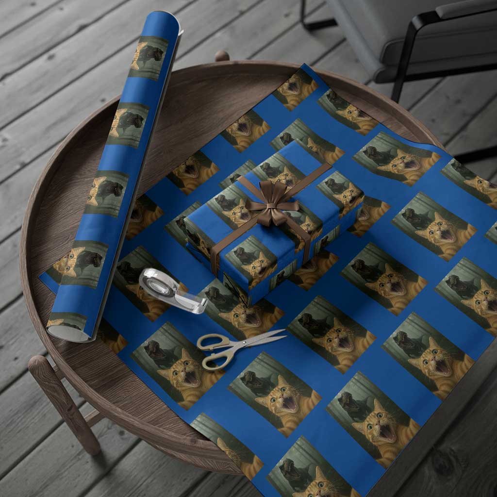 Cat Selfie With Dinosaur Wrapping Paper Roll Funny Cat Gifts - Wonder Print Shop