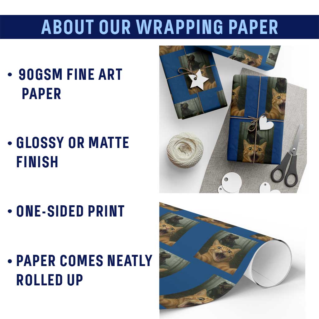 Cat Selfie With Dinosaur Wrapping Paper Roll Funny Cat Gifts - Wonder Print Shop