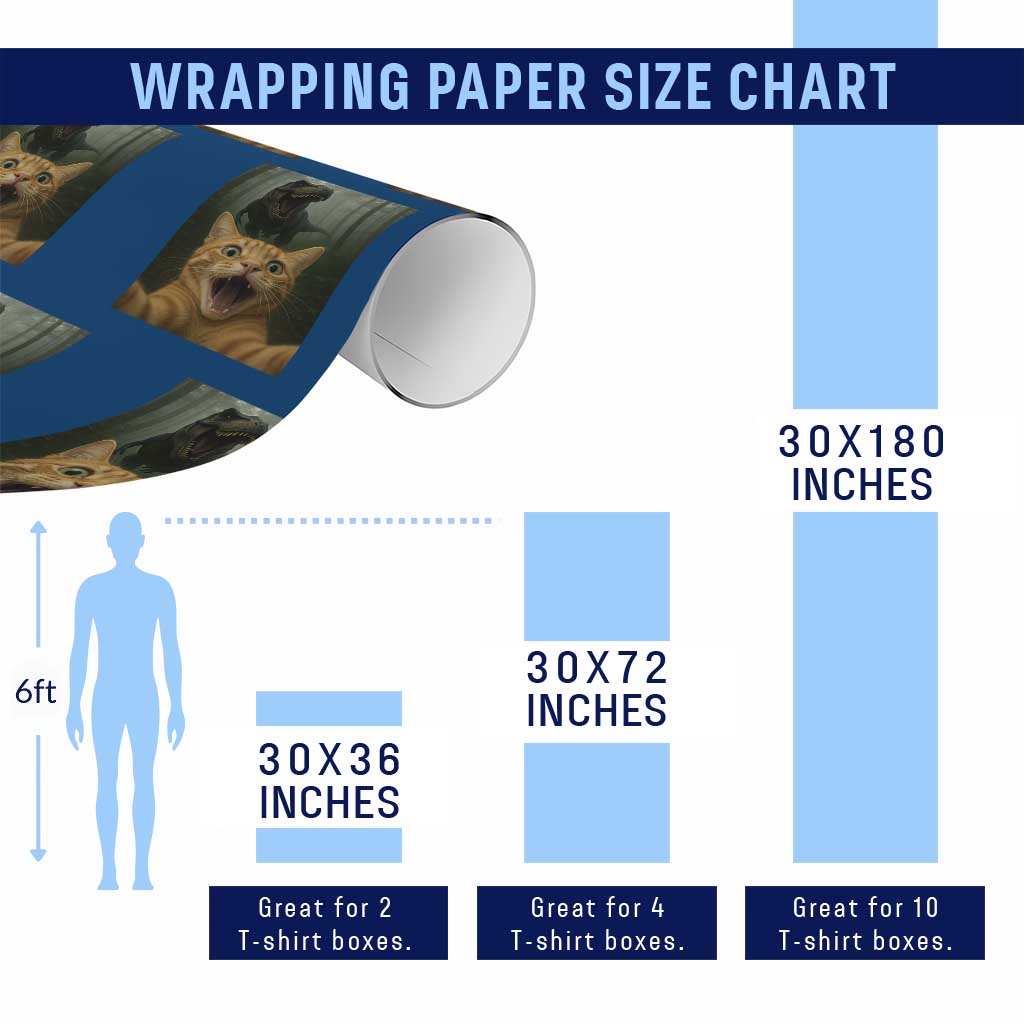 Cat Selfie With Dinosaur Wrapping Paper Roll Funny Cat Gifts - Wonder Print Shop
