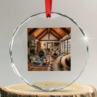 Cat Selfie with Man Funny Cat Dad Crystal Glass Ornament