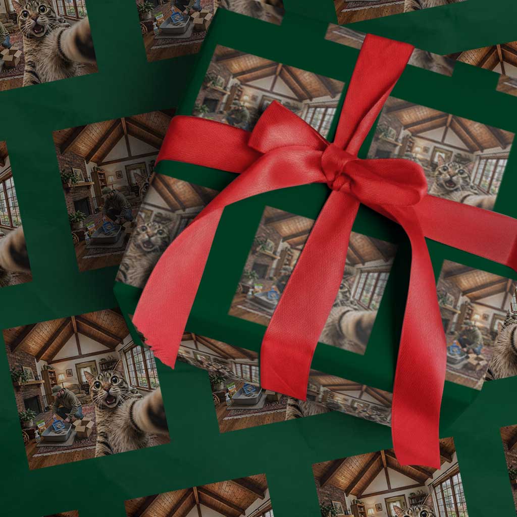 Cat Selfie with Man Funny Cat Dad Wrapping Paper Roll