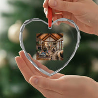 Cat Selfie with Man Funny Cat Dad Heart Crystal Glass Ornament