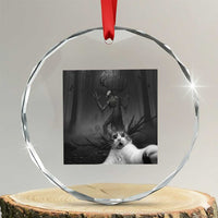 Cat Selfie With Wendigo Crystal Glass Ornament Horror Halloween Funny Cat Gifts