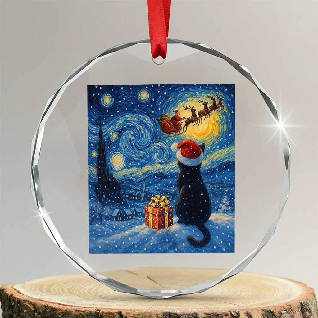 Cat Starry Night Christmas Crystal Glass Ornament Van Gogh Cat Lover Xmas - Wonder Print Shop