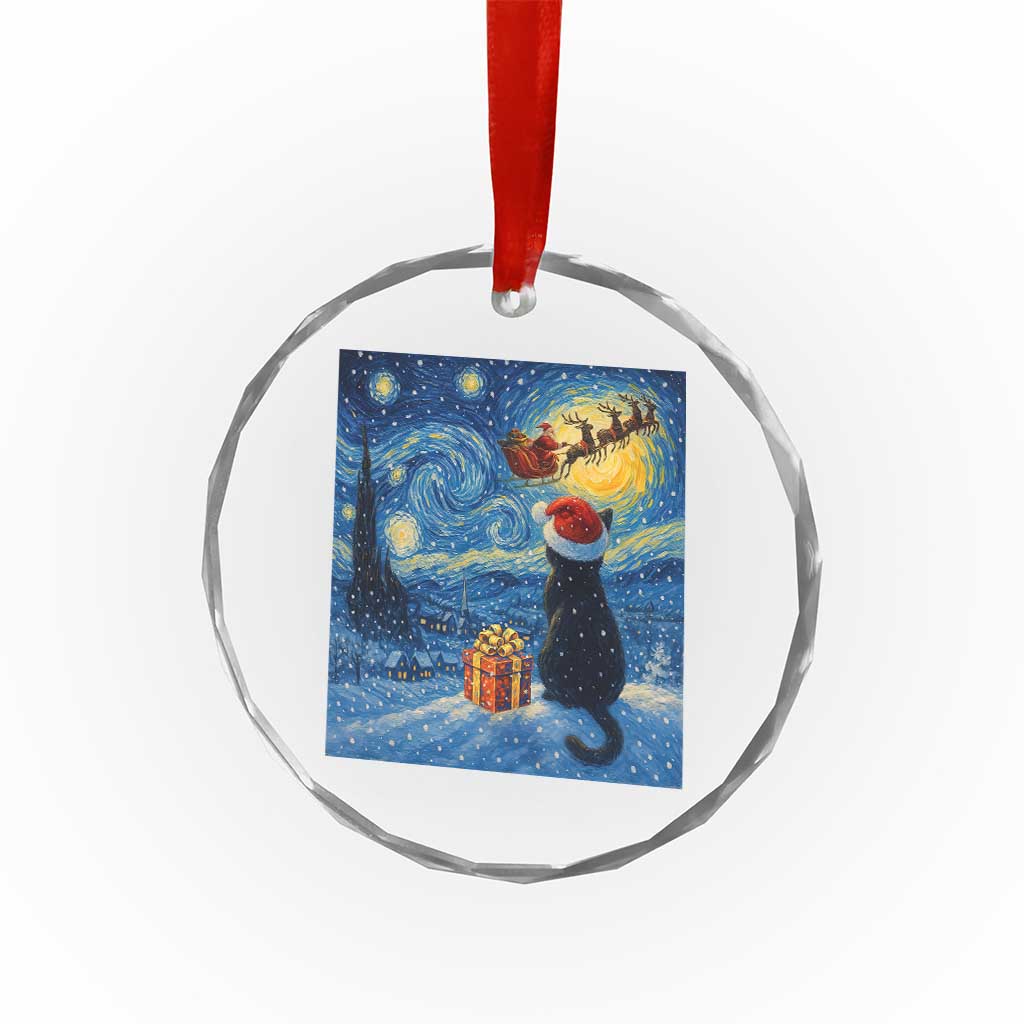 Cat Starry Night Christmas Crystal Glass Ornament Van Gogh Cat Lover Xmas - Wonder Print Shop