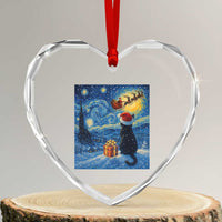 Cat Starry Night Christmas Heart Crystal Glass Ornament Van Gogh Cat Lover Xmas - Wonder Print Shop