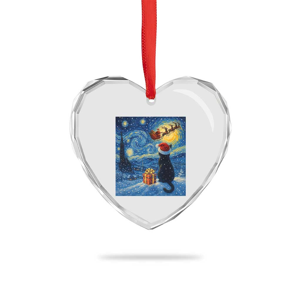 Cat Starry Night Christmas Heart Crystal Glass Ornament Van Gogh Cat Lover Xmas - Wonder Print Shop