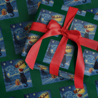 Cat Starry Night Xmas Wrapping Paper Roll Van Gogh Cat Lover Xmas - Wonder Print Shop
