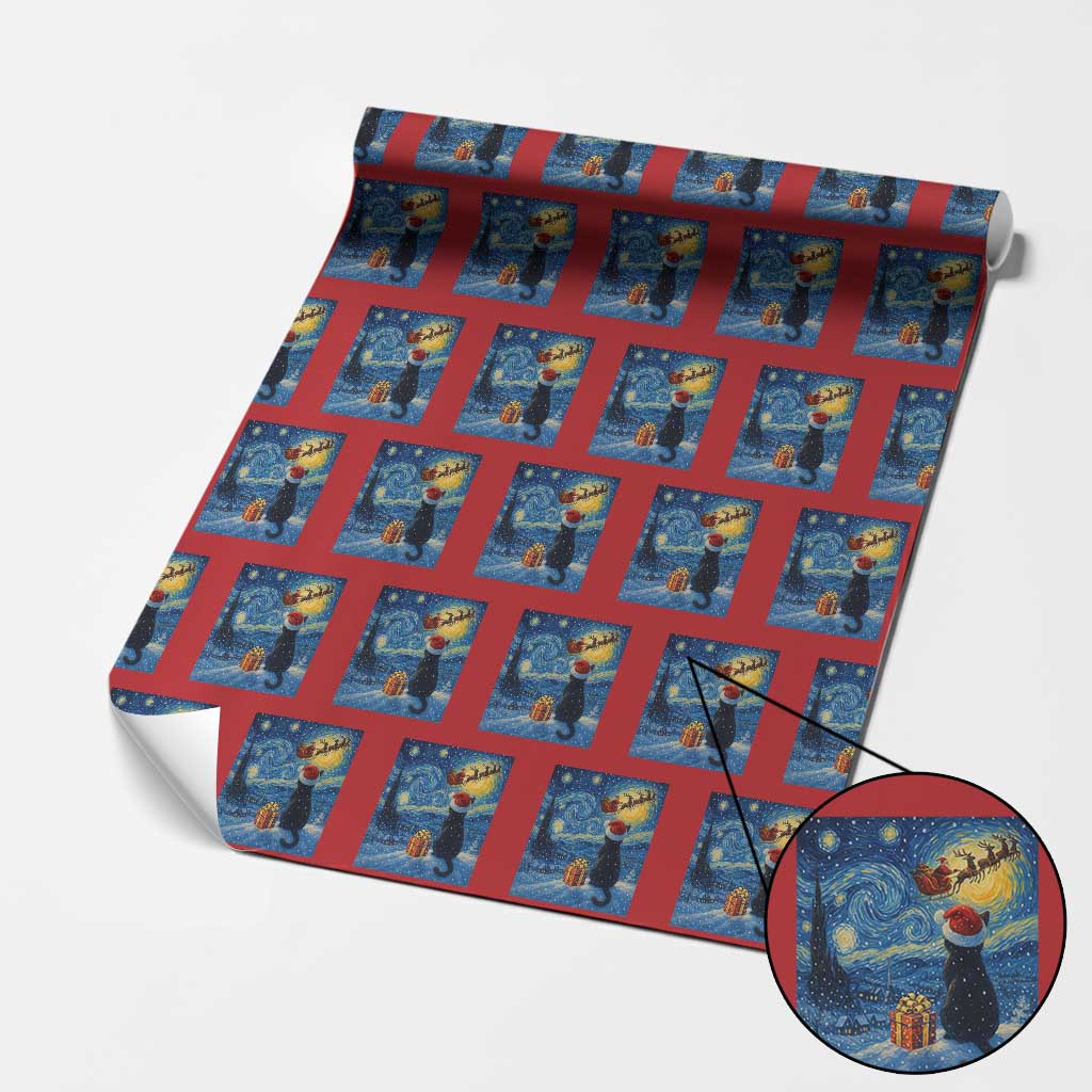 Cat Starry Night Xmas Wrapping Paper Roll Van Gogh Cat Lover Xmas - Wonder Print Shop