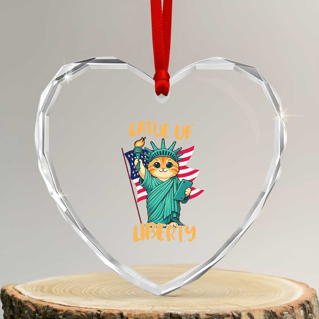 Cat Statue Of Liberty Heart Crystal Glass Ornament Patriotic American Flag - Wonder Print Shop