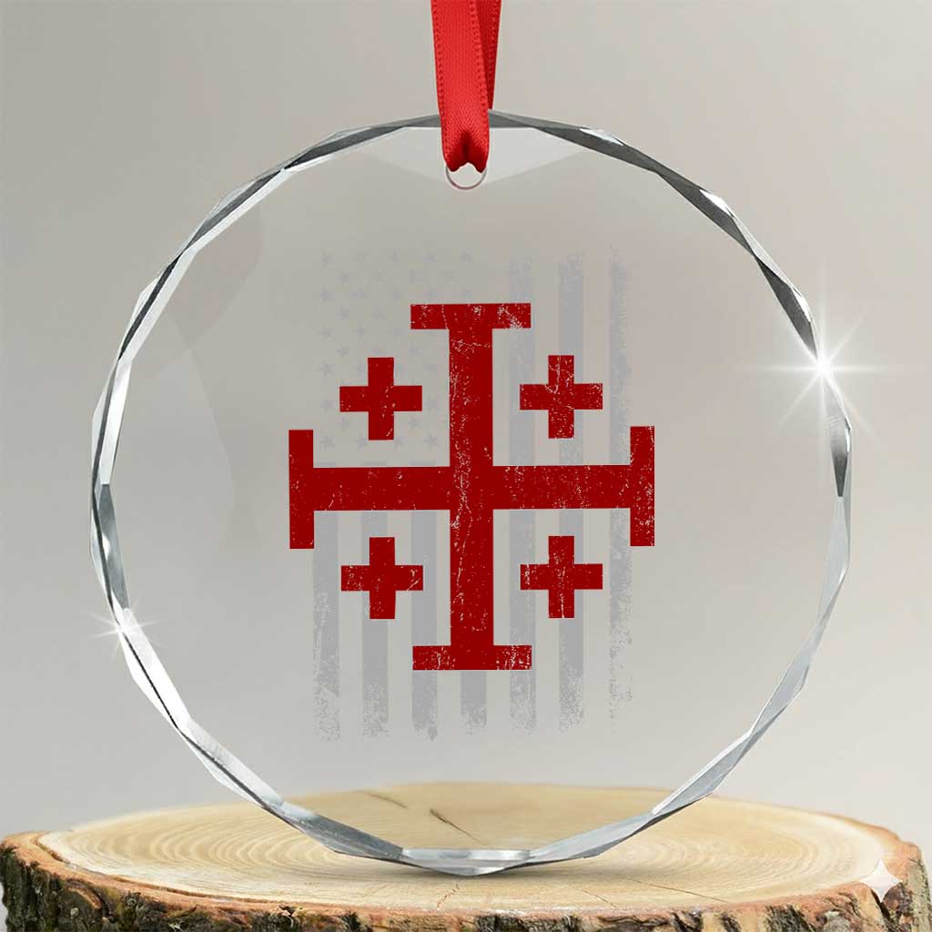 Catholic Crusader Cross Crystal Glass Ornament Knight Templar Patriotic American Flag