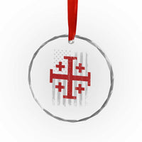 Catholic Crusader Cross Crystal Glass Ornament Knight Templar Patriotic American Flag