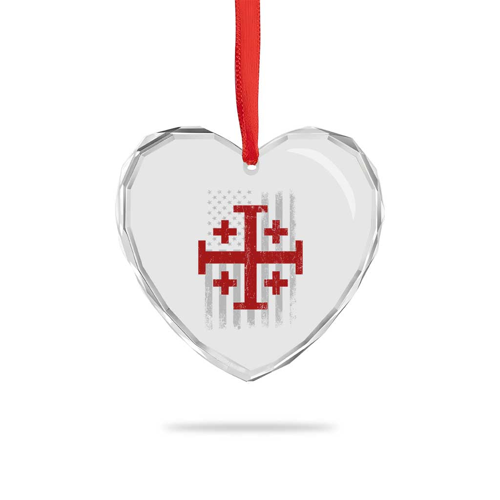 Catholic Crusader Cross Heart Crystal Glass Ornament Knight Templar Patriotic American Flag