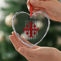 Catholic Crusader Cross Heart Crystal Glass Ornament Knight Templar Patriotic American Flag