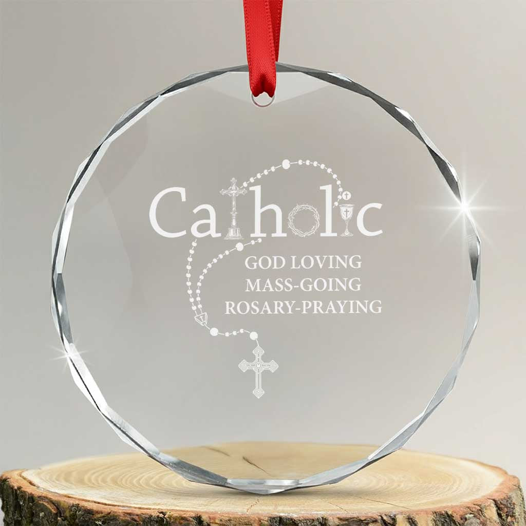 Catholic God Loving Mass Going Rosary Praying Faith Crystal Glass Ornament Jesus Eucharist Christianity