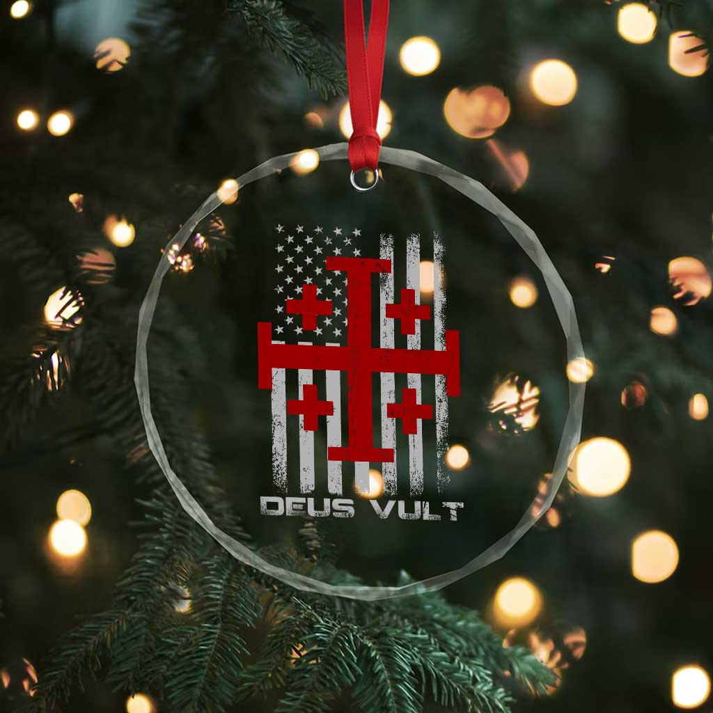 Catholic Knight Templar Crusader Cross Crystal Glass Ornament Knight Templar Patriotic American Flag
