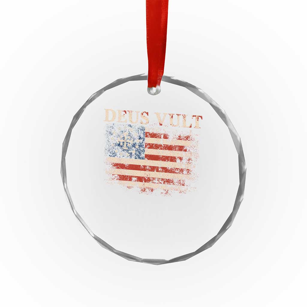Catholic Knight Templar Crusader Cross Crystal Glass Ornament Vintage American Flag